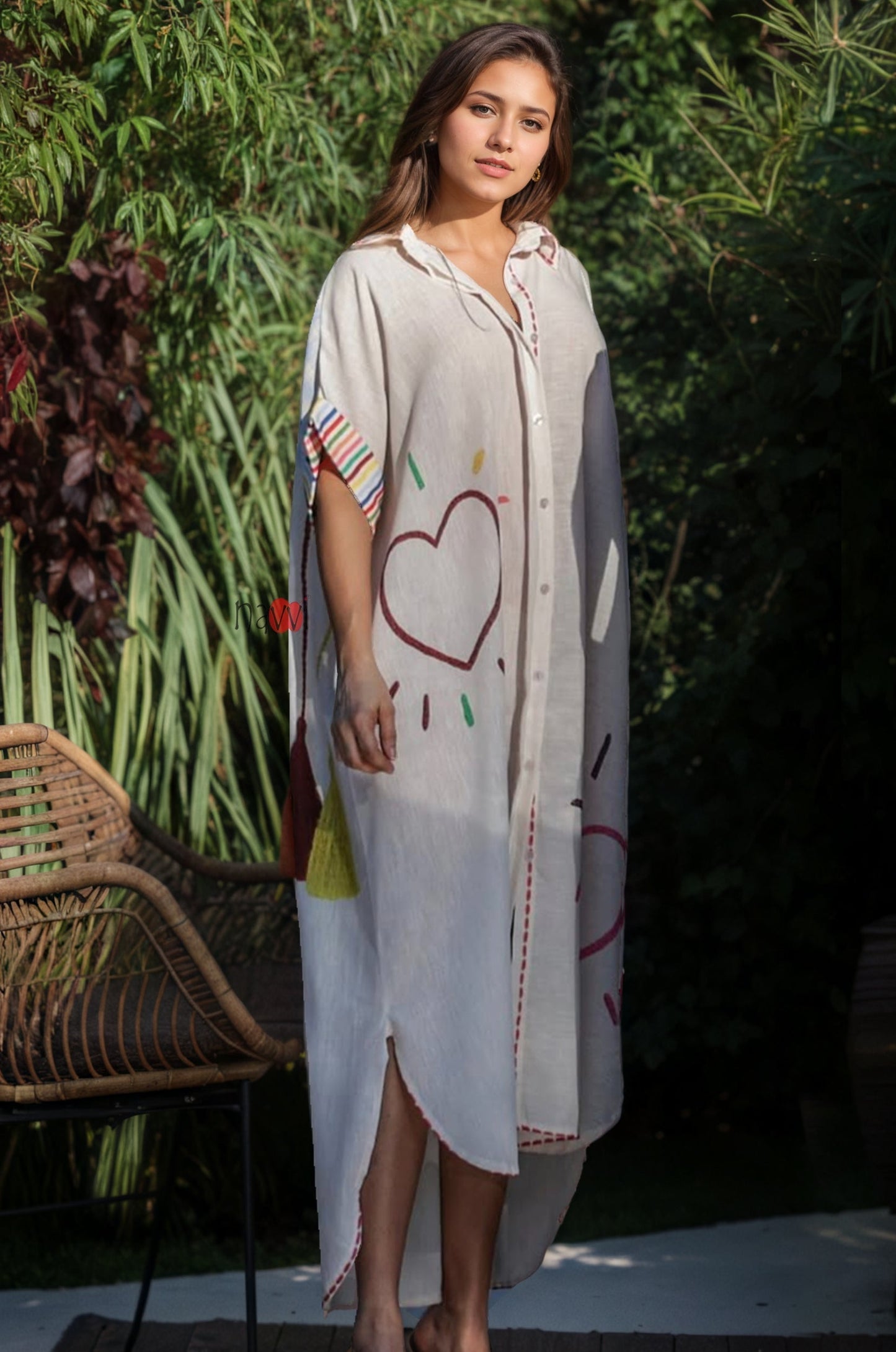 Happy Soul Heart Art Printed Breezy Shirt Dress Free Size