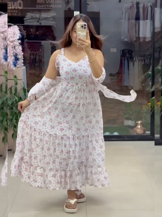 FIRANA-Flared Tiered Georgette Gown with Jacket