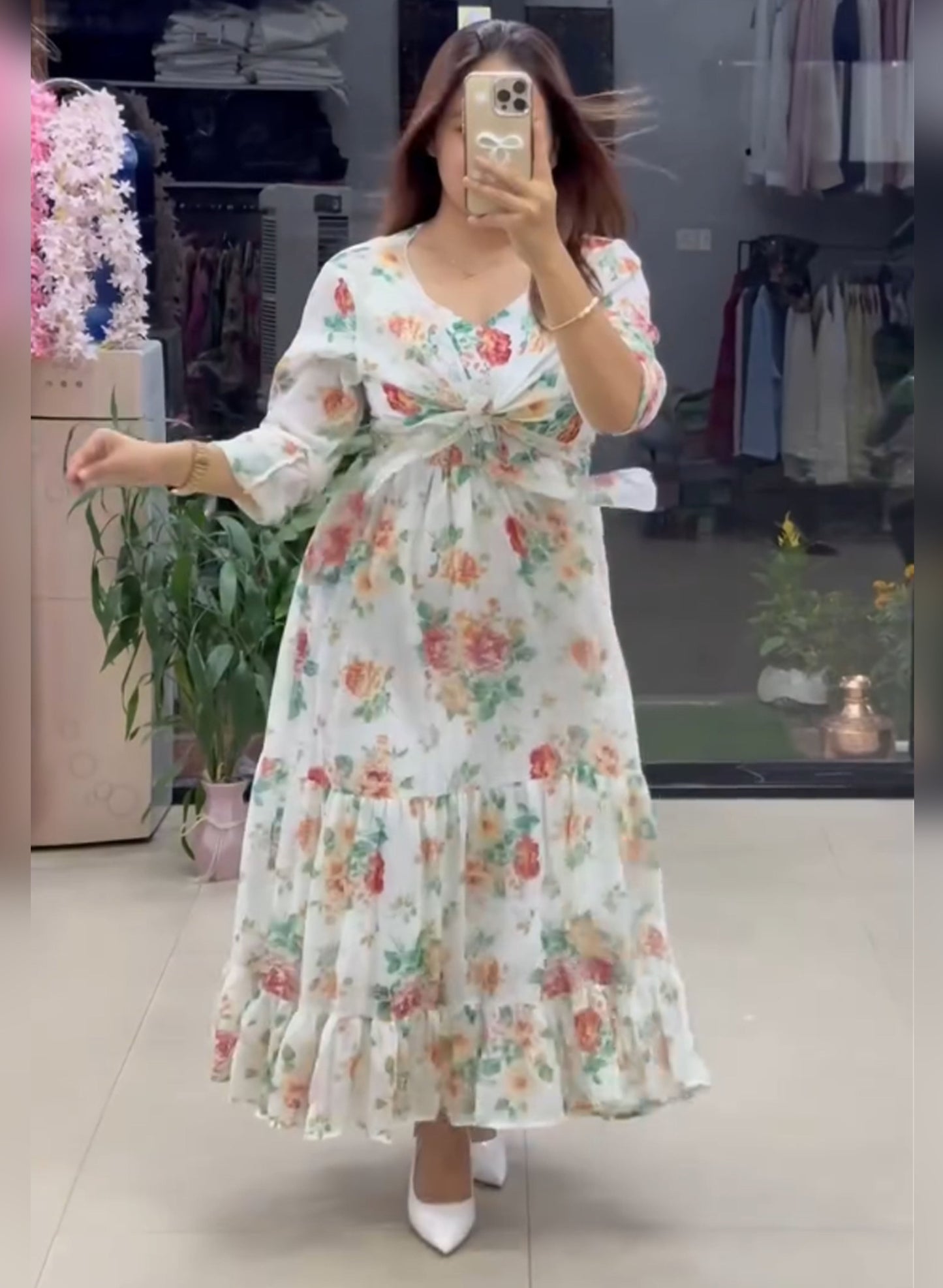 PAJJI-Flared Tiered Georgette Gown with Jacket
