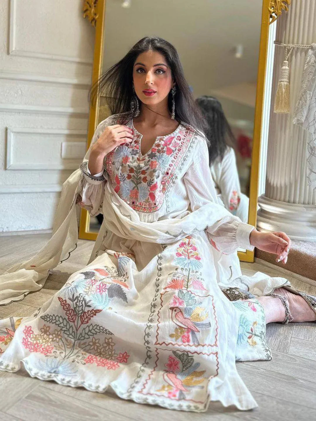 Embroidered Kurta Set with Plazo & Dupatta