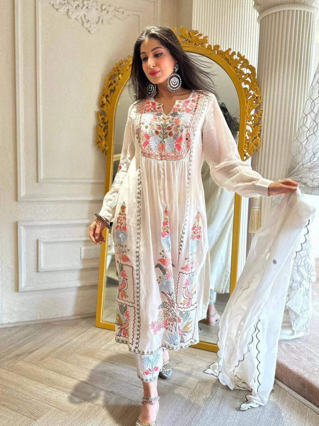 Embroidered Kurta Set with Plazo & Dupatta