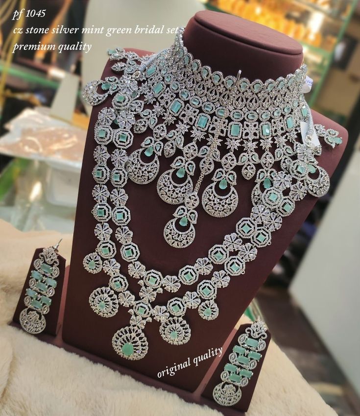 CZ Stone Mint Color Diamond Full Work Set for you