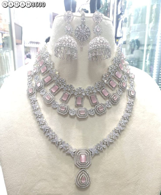 White and Rose Stone Zhankar Look Necklace Set