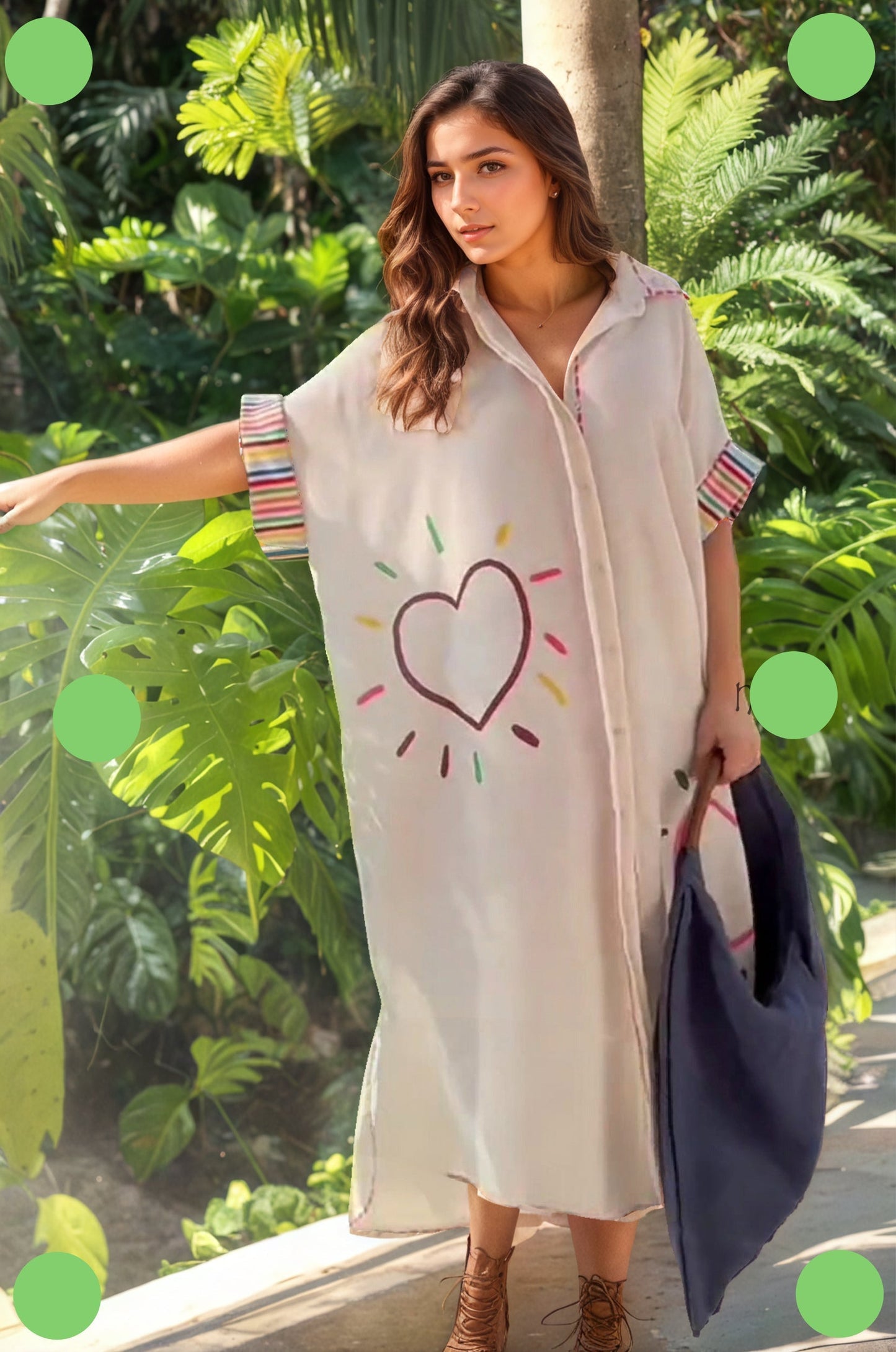Happy Soul Heart Art Printed Breezy Shirt Dress Free Size